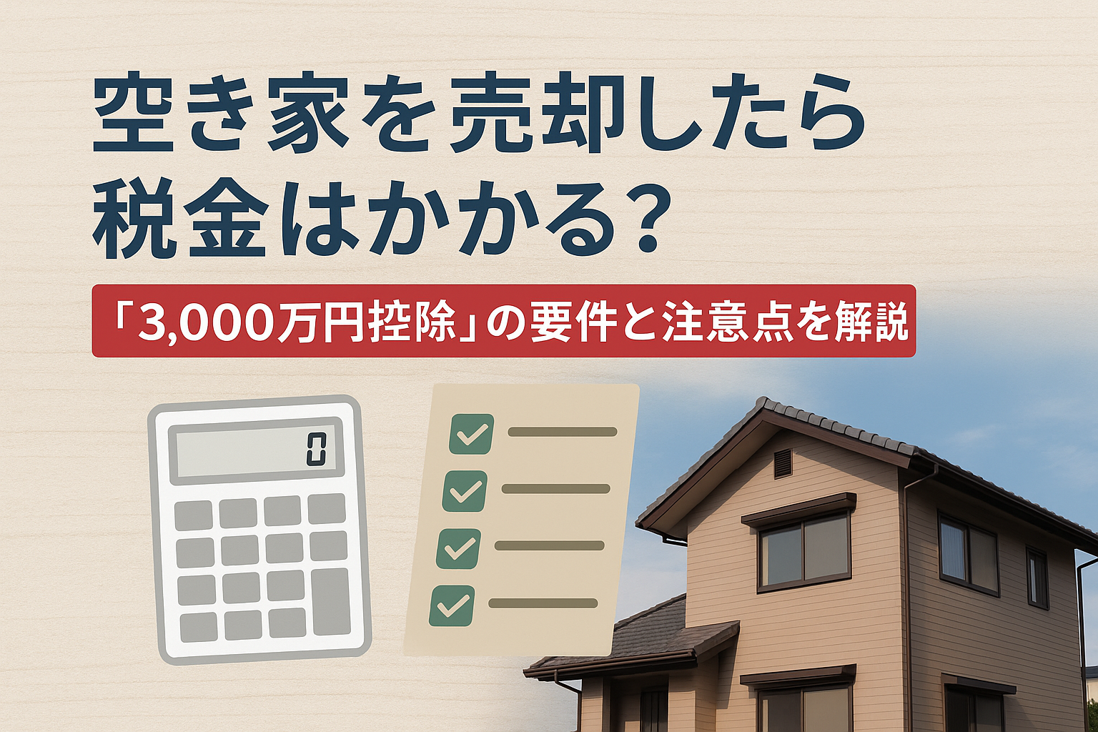 「空き家を売却したら税金はかかる？『3,000万円控除』の要件と注意点を解説」