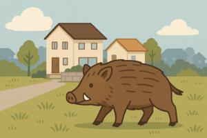 取手市戸頭周辺に出没するイノシシのイラスト