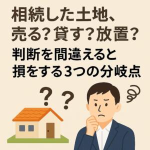 相続した土地を売るか貸すか放置するかで悩むイメージ