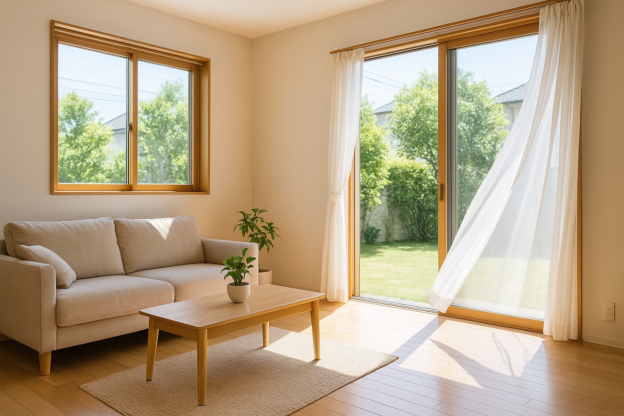 真夏の内見で住みやすさを体感できる明るいリビングと風通しの良い窓
